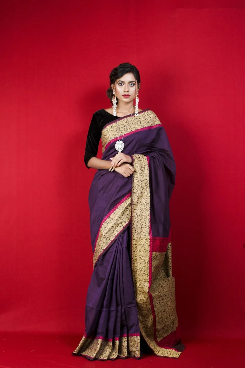 Dhakai Jamdani Pure Cotton Saree - Royal Blue - Handloom Saree Collection | Noborupa